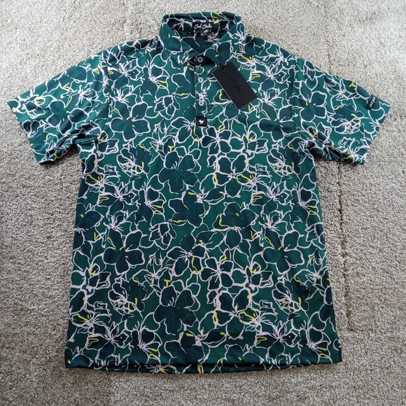 Bad Birdie‎ Shirt Mens Medium Green Floral Azalea Collection Core Polo Stretch